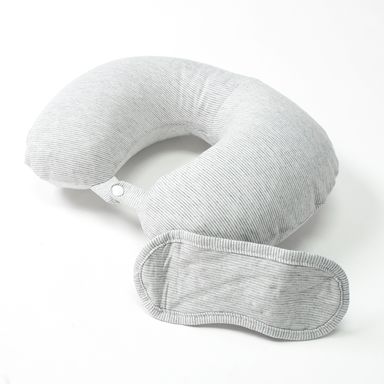 Set de Almohada de viaje inflable + antifaz + funda almacenamiento, Mediano, Gris