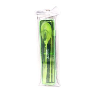 Set de cubiertos y palitos acero inoxidable con estuche, Pequeño, Verde