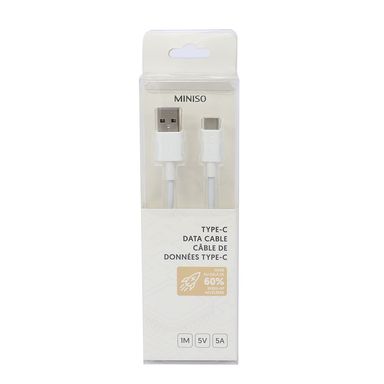 Cable De Carga Rapida, Tipo C, 5A Blanco, 1 Mt