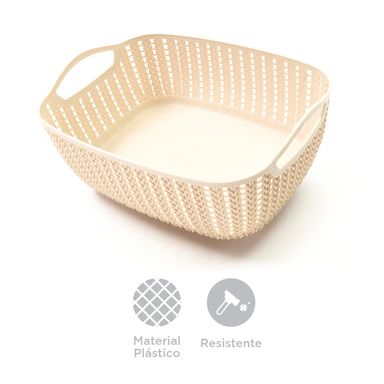 Canasto almacenamiento rectangular, Mediana, Crema