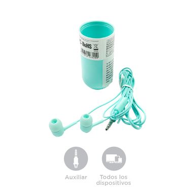 Audifonos De Cable, Con Estuche En Forma De Capsula, Medianos, Verde