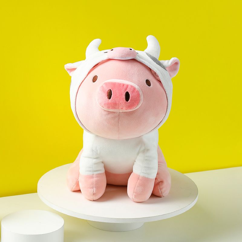 Peluche De Cerdito Sentado Con Capucha De Vaca