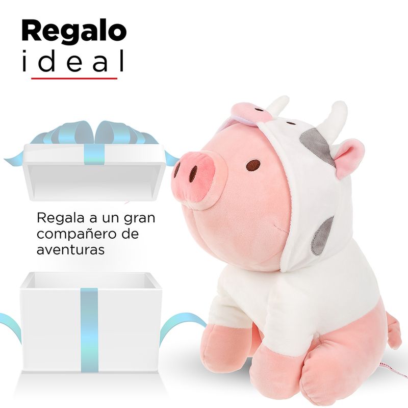 Peluche De Cerdito Sentado Con Capucha De Vaca