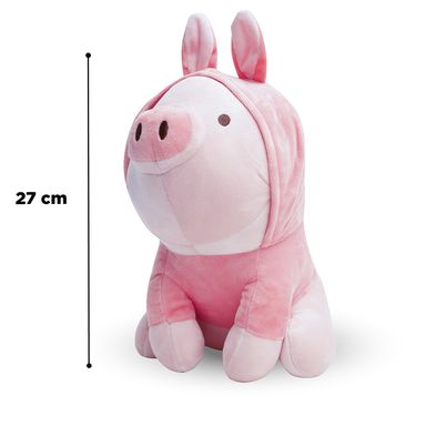 Peluche De Cerdito, Sentado Con Capucha De Conejo, Pequeño, Rosa