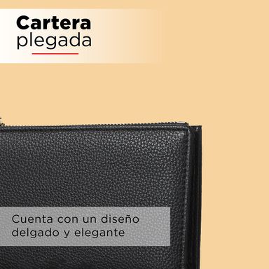 Billetera Para Mujer, Doble Con Cierre, Negro