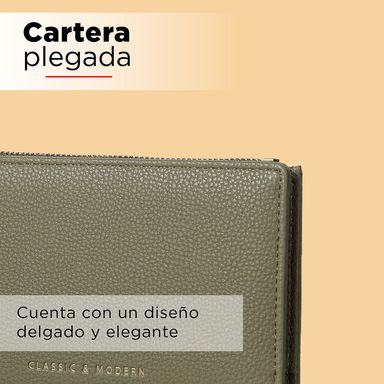 Billetera Para Mujer, Doble Con Cierre, Verde