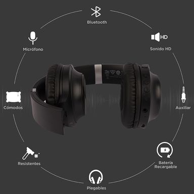 Audifonos De Diadema Inalambrico, Patterned Modelo Tm-053, Negro