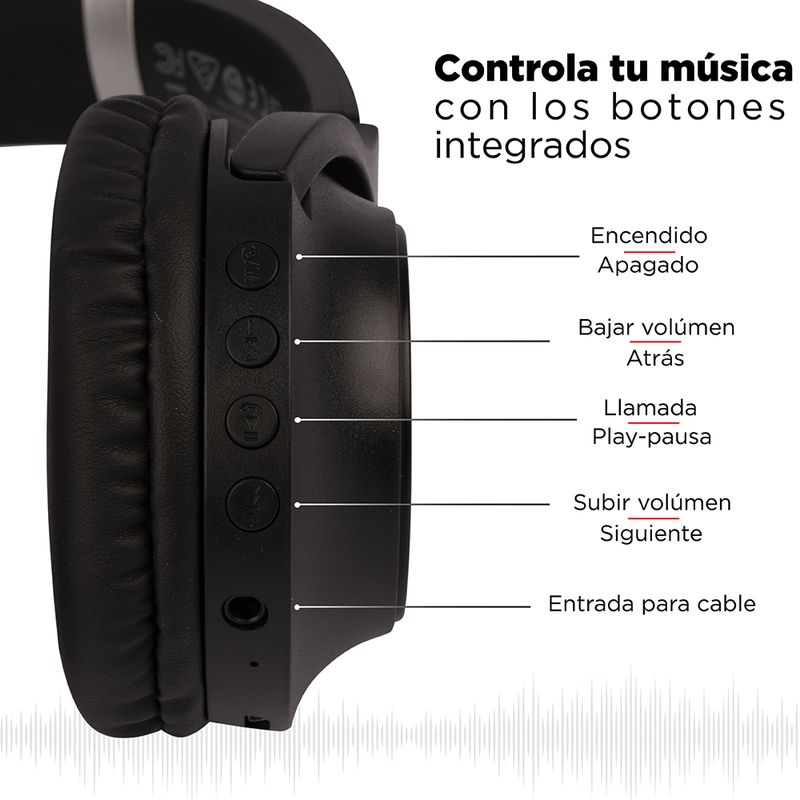 Audifonos De Diadema Inalambrico, Patterned Modelo Tm-053, Negro