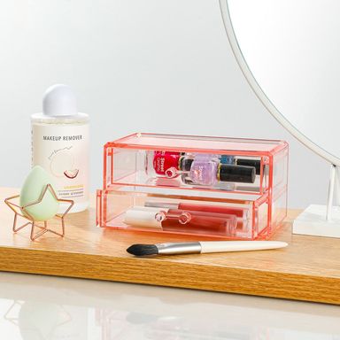 Organizador De Plastico De Dos Capas Para Joyas Con Cajones Rosa S