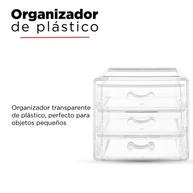 Organizador acrílico con 3 cajones, Pequeño, Transparente