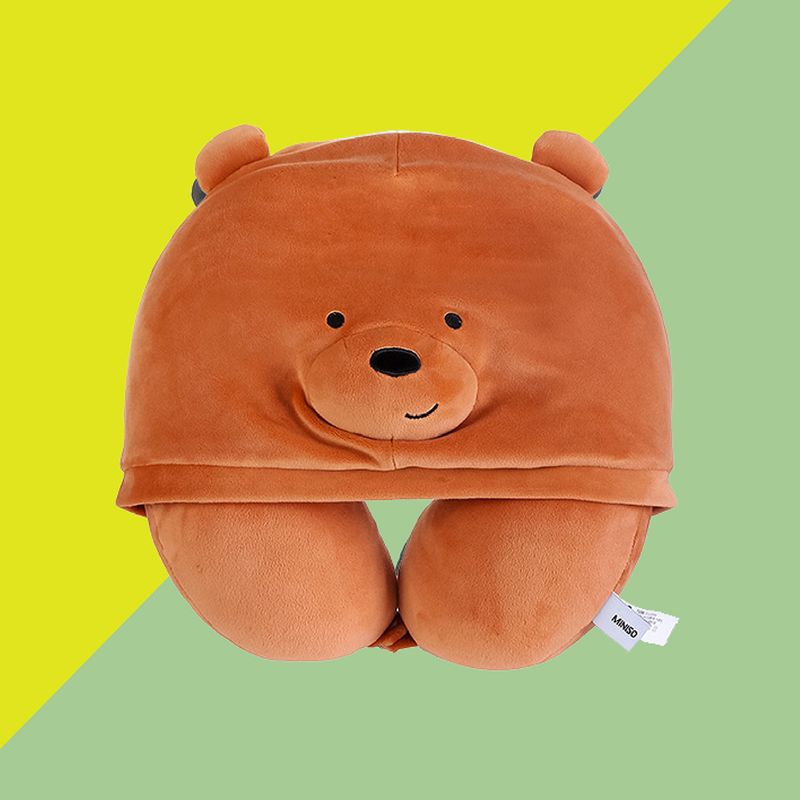 Almohada Para Viaje Con Gorro Pardo Osos escandalosos Mediana Cafe