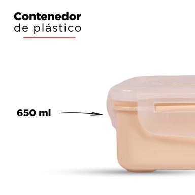 Contenedor Cuadrado, De Plastico 650Ml, Pequeño, Beige Blanco