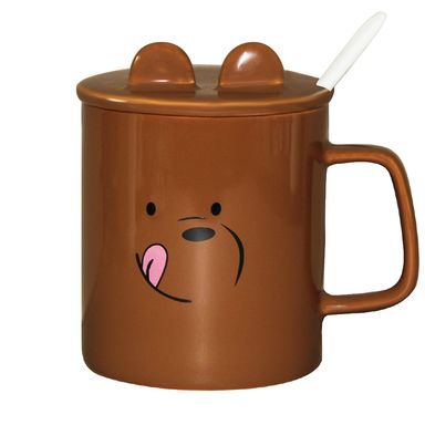 Mug De Ceramica Con Cuchara Y Cobertura Pardo Osos Escandalosos 360ML