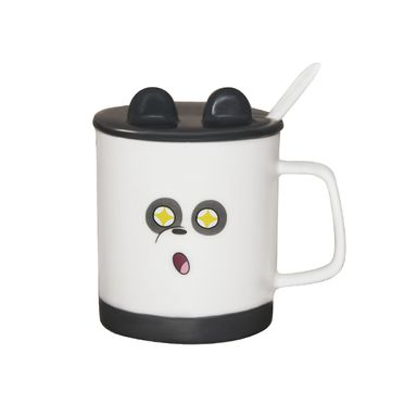 Mug De Ceramica Con Cuchara Y Cobertura Panda Osos Escandalosos 360 ML