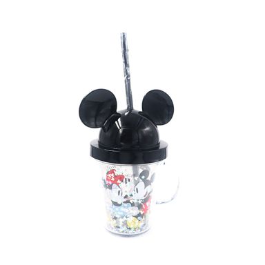 Vaso De Plastico, Con Pitillo y Tapa, 280Ml, Mickey Mouse, Disney, Negro