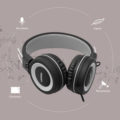 Audifonos De Diadema, De Cable, Gris/Negro