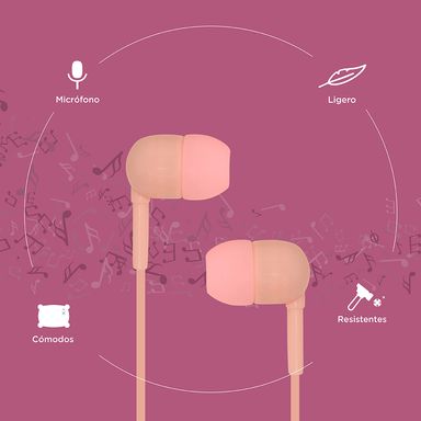 Audifonos De Cable, Con Estuche En Forma De Capsula, Pequeños, Rosa