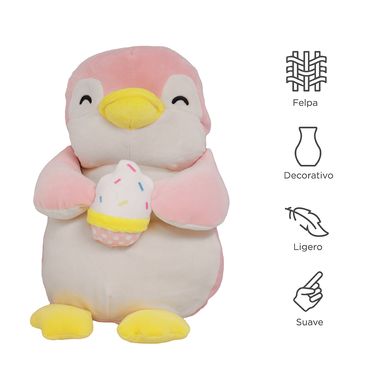 Peluche Pingüino, Con Helado, Rosa