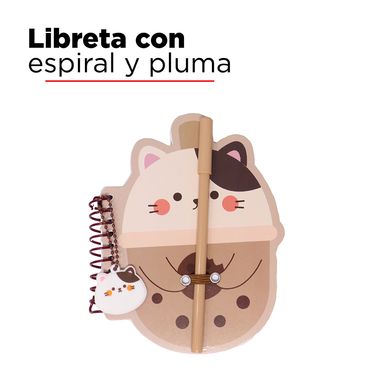 Cuaderno Memo Argollado Milk Tea Gato 80 Hojas Blancas