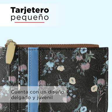 Tarjetero con Patron de Flores Watercolor Negro