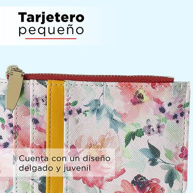 Tarjetero con Patron de Flores Watercolor Rosa