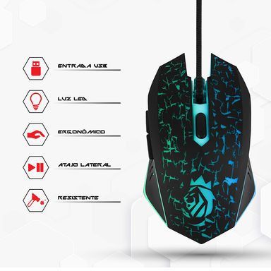 Mouse Con Luces De Colores Gaming Modelo Eqt-Sb003 Negro