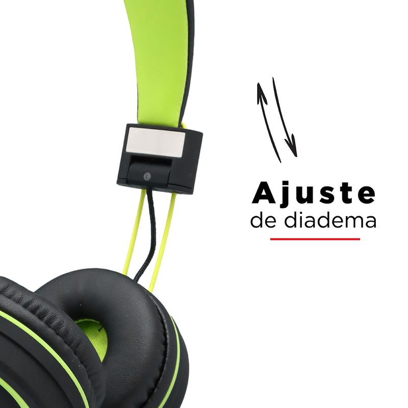 Audifonos De Diadema, De Cable, Verde/Negro