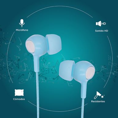 Audifonos De Cable, 1.2M, Mediano, Azul - Blanco
