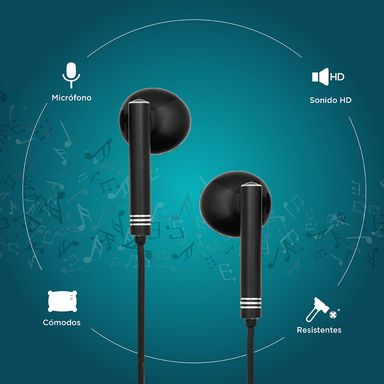Audífonos Manos libres 1.1 m, Pequeño, Negro