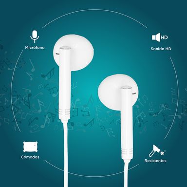 Audifonos De Cable 1318, Blanco, 1.1M