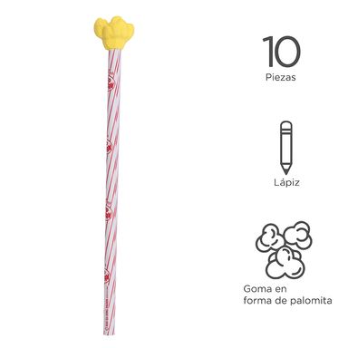 Paquete De Lapices, Con Borrador, En Forma De Palomitas 10 Pzs, Medianos, Blanco
