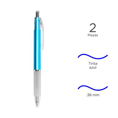 Esfero Retractil, De Gel 2 Pzas, Azul