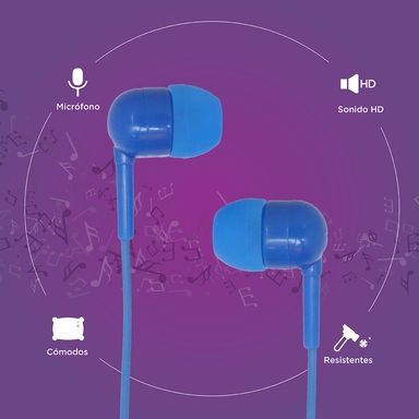 Audifonos De Cable, Con Estuche En Forma De Capsula, Azul