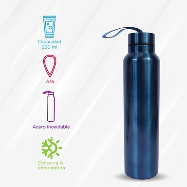 Termo de Acero Inoxidable con Correa para Deportes Azul 950 Ml