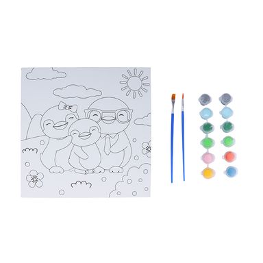 Kit de Pintura con 6 Colores y 2 Pinceles Familia de Pingüino