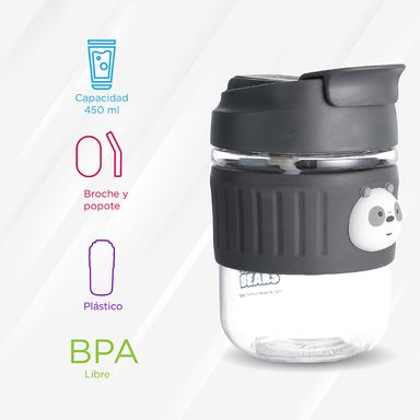 Vaso de Plastico con Pitillo y Tapa de Pico Panda Osos Escandalosos 450 Ml