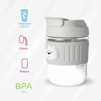 Vaso de Plastico con Pitillo y Tapa de Pico Polar Osos Escandalosos 450 Ml