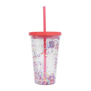 Vaso de Plastico con Pitillo de Doble Capa con Decoraciones 450 Ml