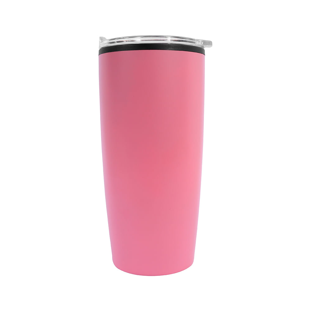 Taza de café térmica aislada de acero inoxidable de 22 onzas con asa, taza  de té al vacío con tapa plana Tritan (rosa, 22 onzas)