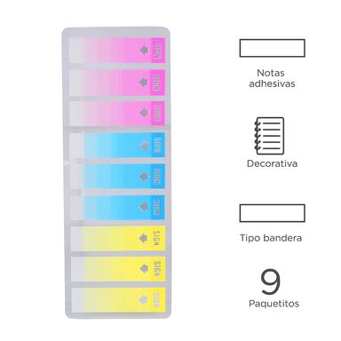 Post-It Signo Pet 3, Colores 9Pzs, Pequeños