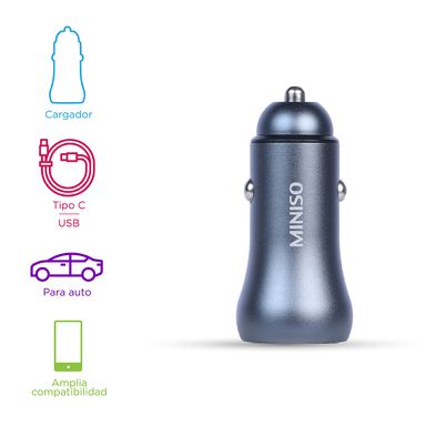 Cargador de Dos Salidas para Coche Usb y Tipo C Modelo U18 Gris