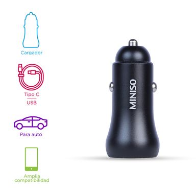Cargador de Dos Salidas para Coche Usb Y Tipo C Modelo U18 Negro