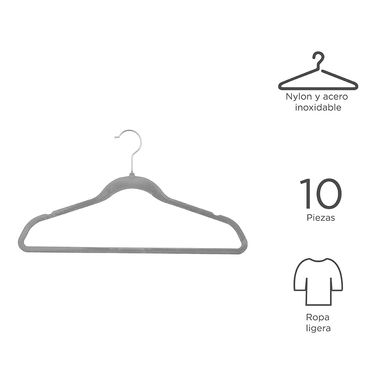 Ganchos Antideslizantes de Ropa Gris 10 Pzas