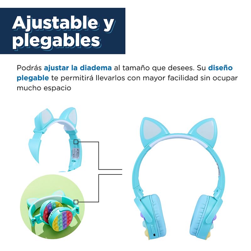 Audifonos de Diadema Plegable en Forma de Oreja de Gato Led Modelo