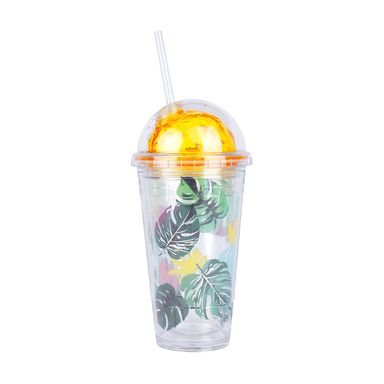 Vaso de Plastico con Pitillo Monster Tropical Forest Series Tapa Amarilla 450 Ml
