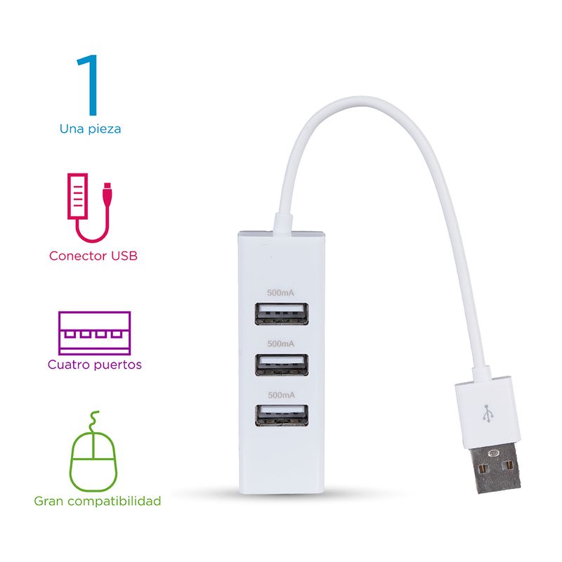 CABLE LADRON USB MULTIPUERTO ADAPTADOR DUPLICADOR CONEXION 2.0 BLANCO