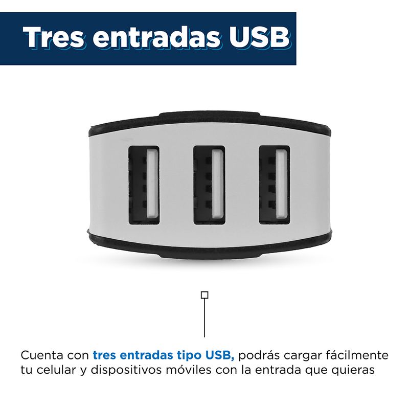 CARGADOR COCHE 3 PUERTOS USB