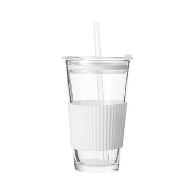 Vaso de  Vidrio con Popote y Protector de  Silicona Blanco