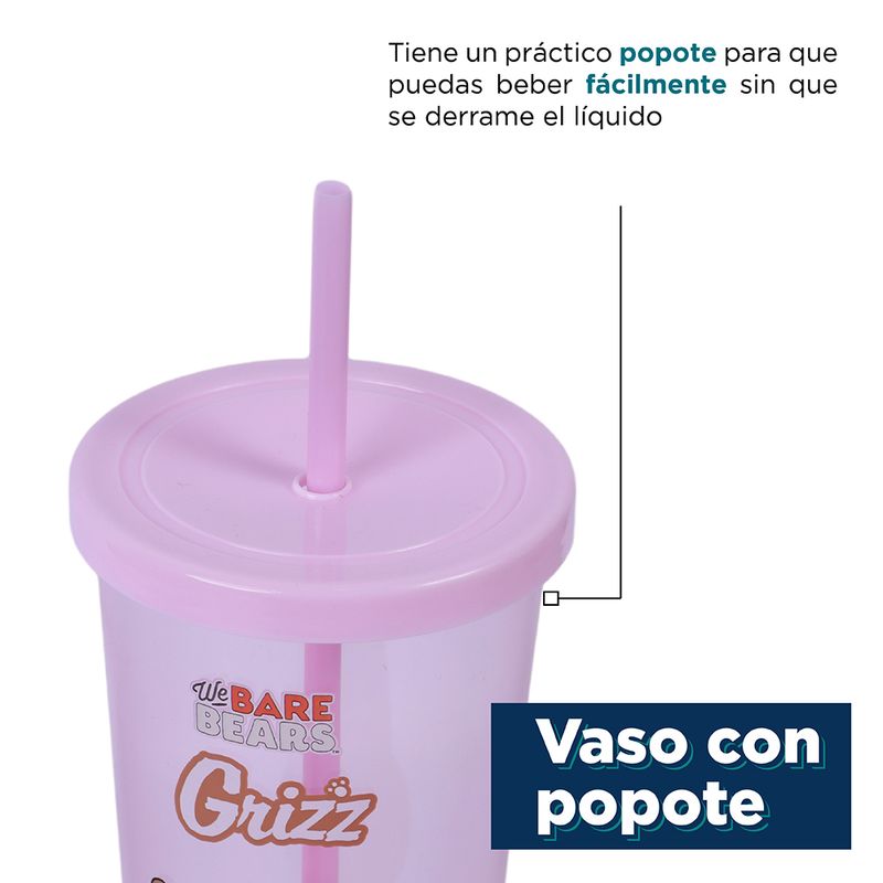 Vaso-de-Plastico-We-Bare-Bears-con-Pitillo-Grizzly-Rosa-5-15507