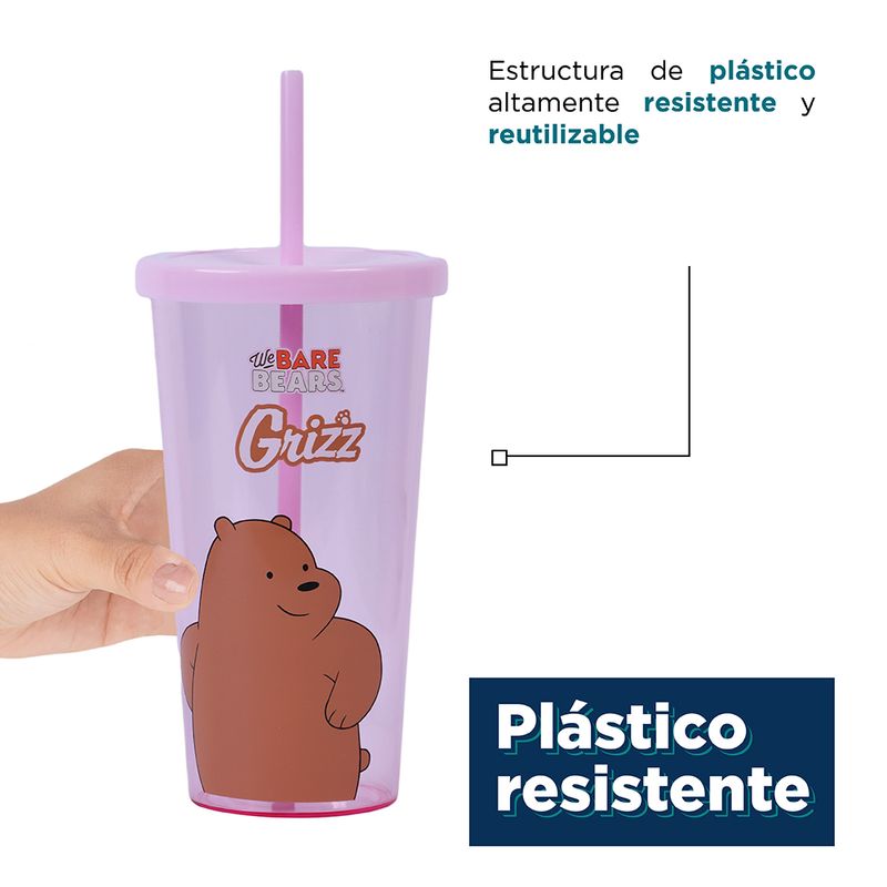 Vaso-de-Plastico-We-Bare-Bears-con-Pitillo-Grizzly-Rosa-6-15507